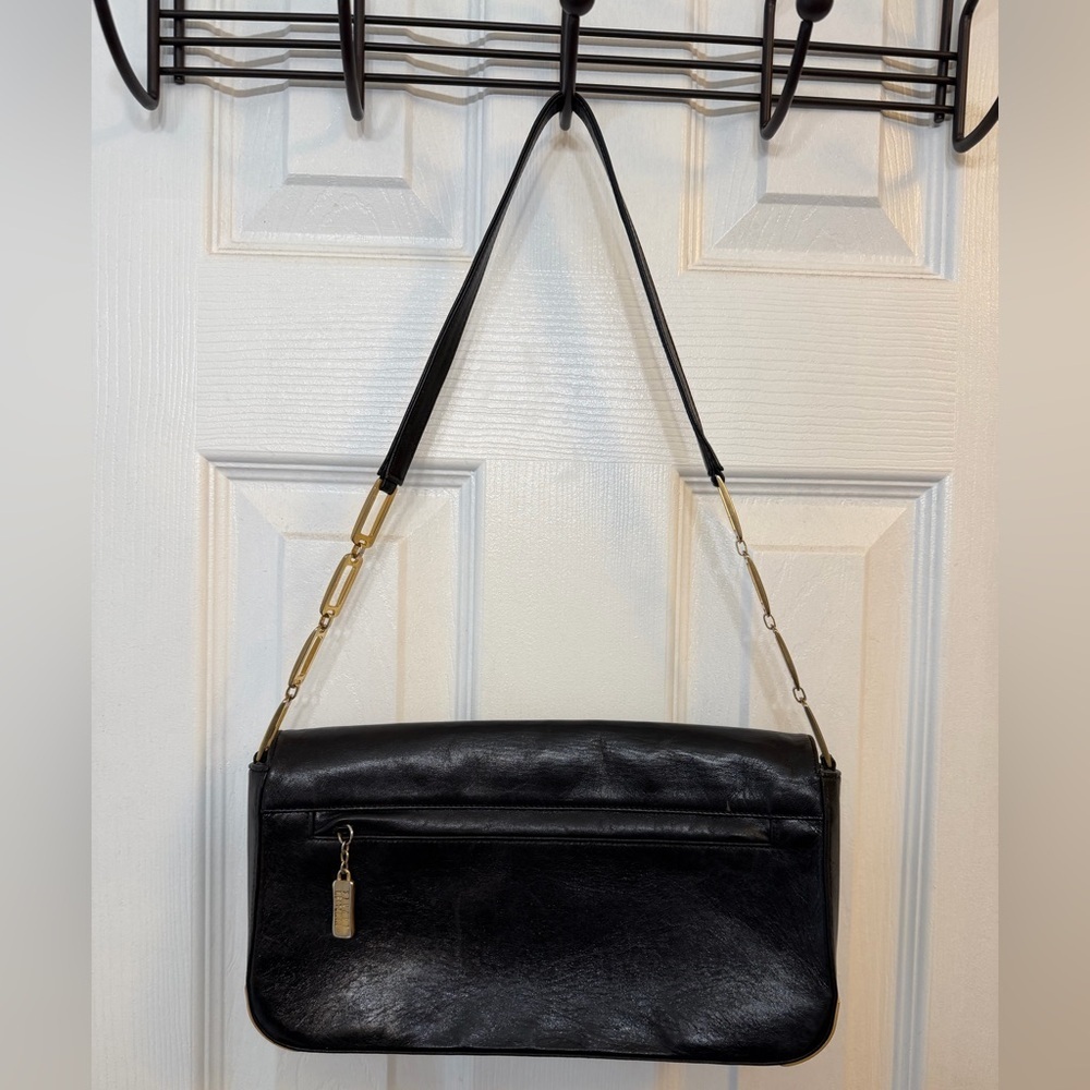 Stuart Whitman Vintage Black Leather Shoulder Bag with Gold Chain Strap - Picture 4 of 9